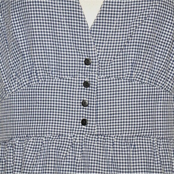 Simplee Plus Prairie Dress Womens 1XL Blue Gingham Plaid Tiered Cottage Buttons - Picture 3 of 8